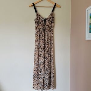 Vintage Jones New York Nylon Leopard Cheetah Print Midi Slip Dress Lingerie Sz S